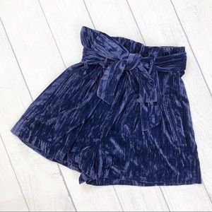 Topshop Velvet  Paperbag Tie High‎ Waist Blue Short